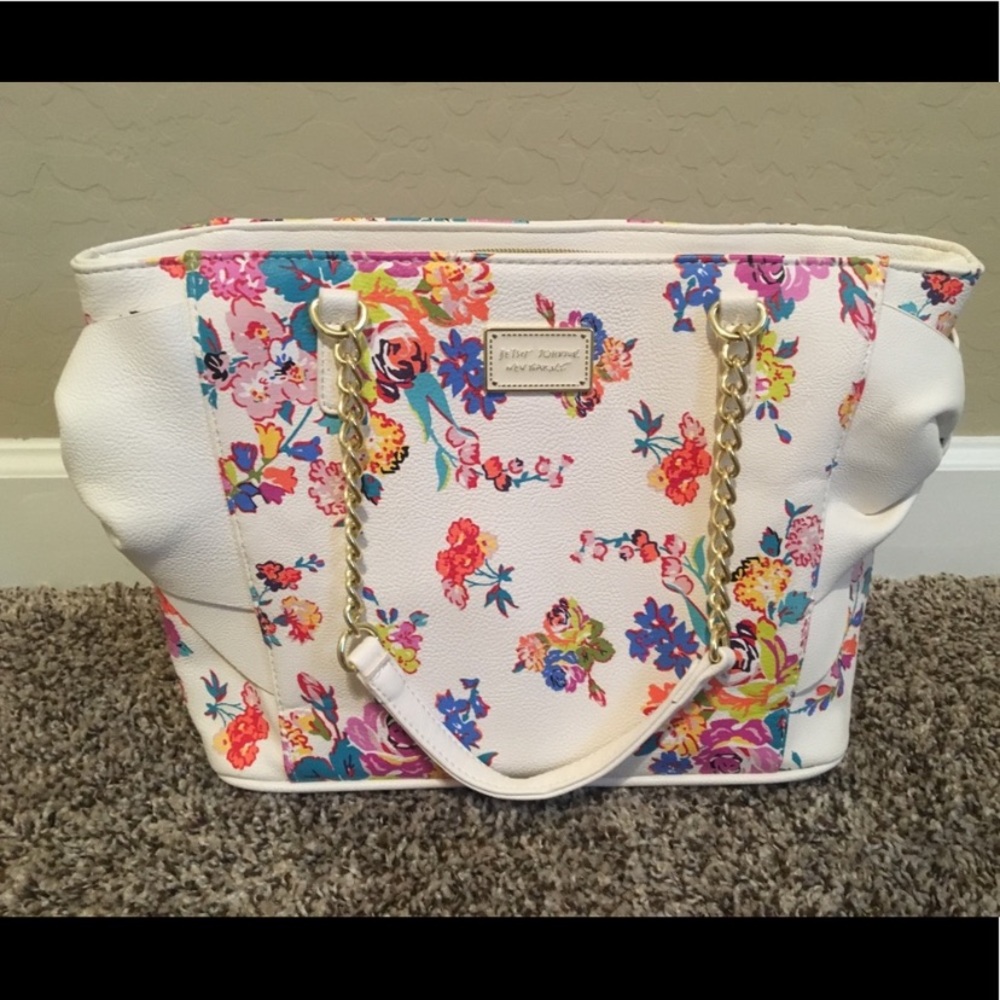 Betsey Johnson Star Studded White Floral Tote